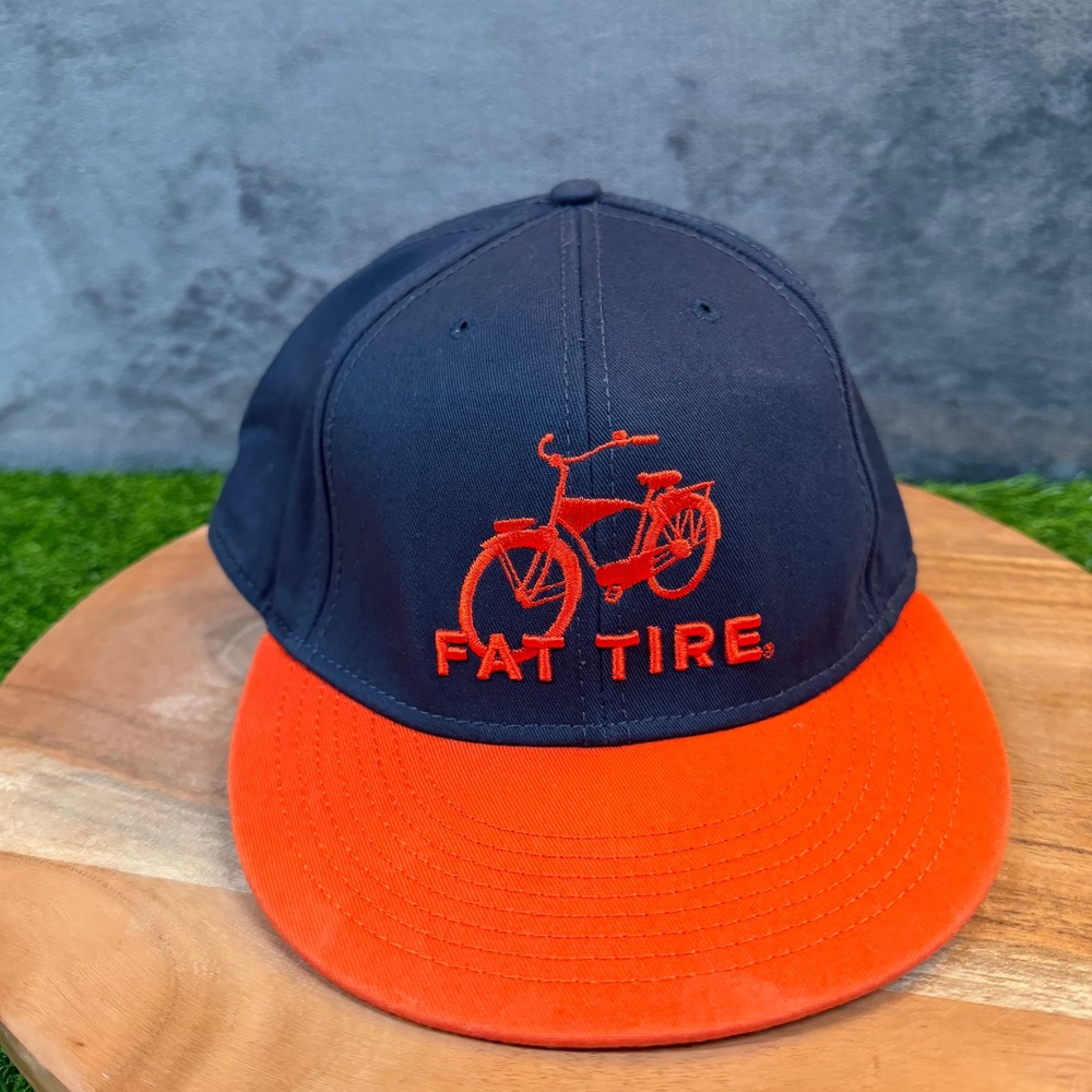 New Belgium Brewing Fat Tire Snapback Hat Navy Blue Orange Bicycle Cap Mens